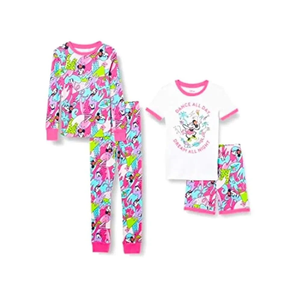 NWT Disney Spotted Zebra‎ Minnie Mouse 4 piece Pajama set cotton shorts pjs
